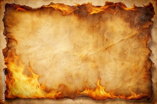 Burning aged parchment paper with space for text insertion, pirate, ancient, flame, isolated, blank, sheet, page, parchment