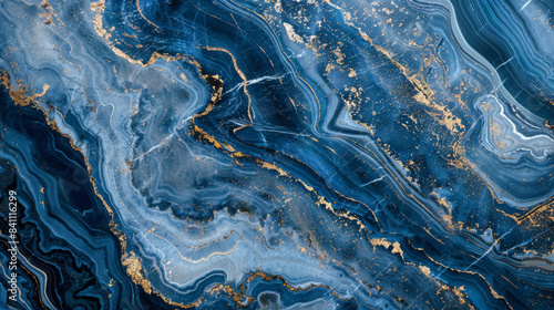 Abstract Blue and Gold Marble Texture Background