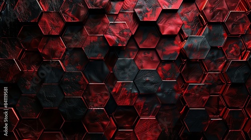  a red and black-ish hexagonal patterned background. futuristic and soccer feel with a bit of cyberpunk tone.