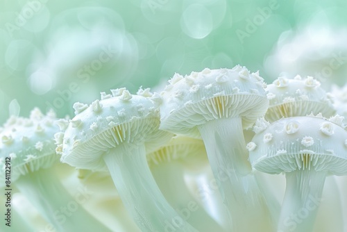 Intricate Macro Photography of Mushrooms Emerging from Mycelium in a Mushroom Growing Kit, Highlighting the Delicate Textures and Natural Beauty of Fungi
