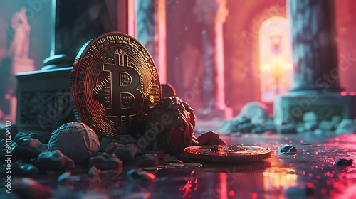 Glowing Holy Bitcoin Grail - Cryptocurrency Wealth Concept in Cinema 4D Octane Render