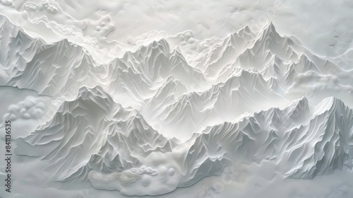 Japanese-style Mount Fuji white relief plaster art on the wall.