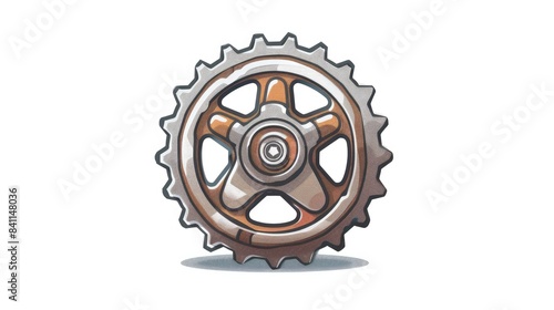 Illustration of a bicycle sprocket icon in a whimsical cartoon design standing out against a white background in a 2d format