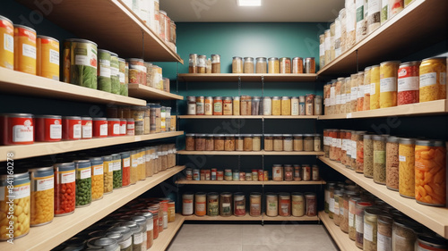 Emergency Pantry: Shelves Stocked with Canned Goods and Dried Supplies, Generative AI