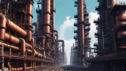 Industrial Giants: Massive Stacks, Steaming Vents, Urban Presence, Generative AI