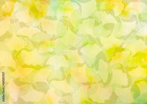 黄色く色づいた銀杏の絨毯のイラスト。水彩画で秋の美しさを表現。