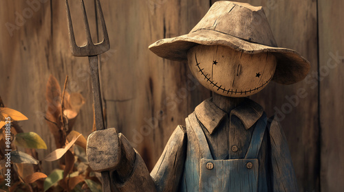 Wood figurine carving weathered barn wood scarecrow