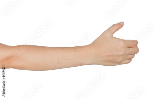 Back hand gesture grab or hold something mockup on transparency background png, side view, 