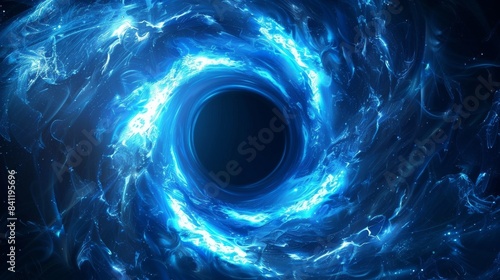 A blue and white space with a large hole in the middle
