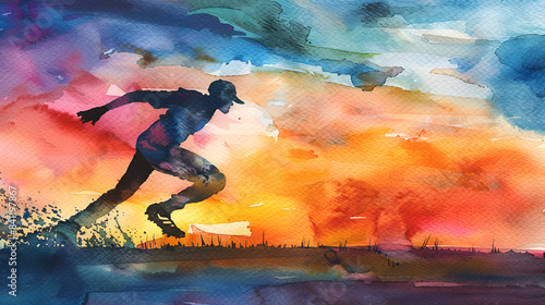 watercolor illustration Opening Bowlers Run-Up