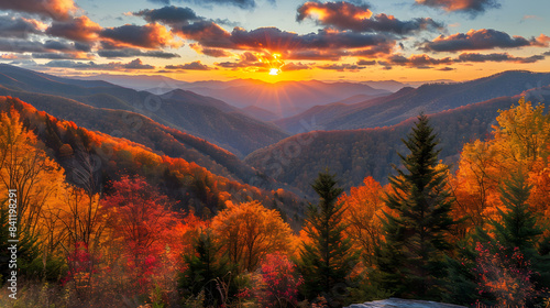 Great Smoky Mountains, jesień wschód słońca Tennessee