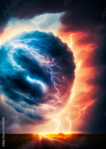 Cielo tormentoso, Armagedon, Apocalipsis, espiral de luz, fuego celestial, creado con IAS