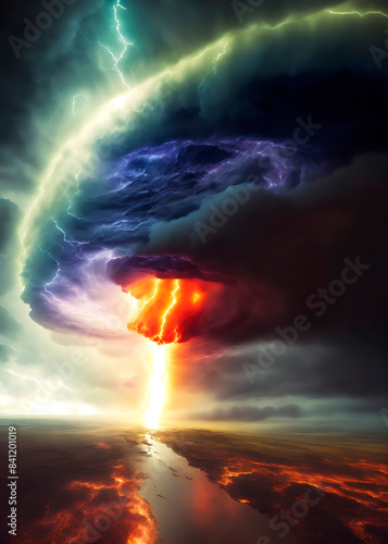 Cielo tormentoso, Armagedon, fuego descendente, Apocalipsis, creado con IAS