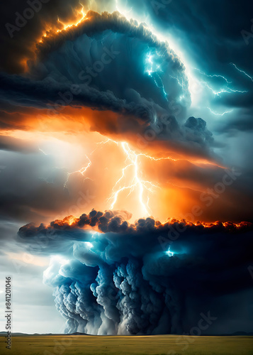 Cielo tormentoso, Armagedon, columnas de fuego y nubes, Apocalipsis, creado con IAS