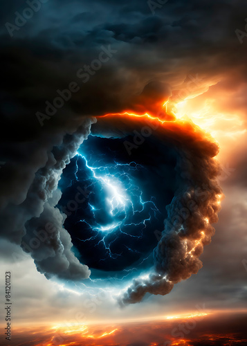 Cielo tormentoso, fuego, Armagedon, Apocalipsis, creado con IAS