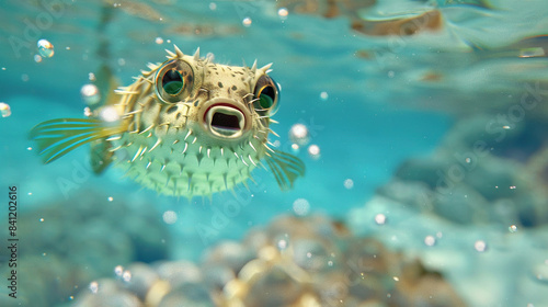 A pufferfish in the sea