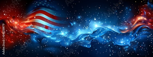 Visually stunning depicting a temporary American flag tattoo design with a dynamic fluid and abstract interpretation of the iconic star spangled banner