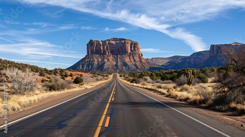 State Route 98 in Coconino County of northern Arizona USA Empty desert road with the LeChee Rock in the background : Generative AI
