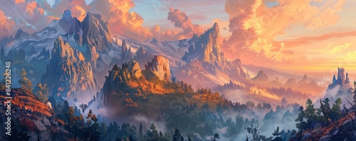 Majestic mountain peaks at sunset
