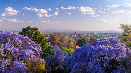 Panoramic View of Jacaranda Trees in Pretoria South Africa : Generative AI