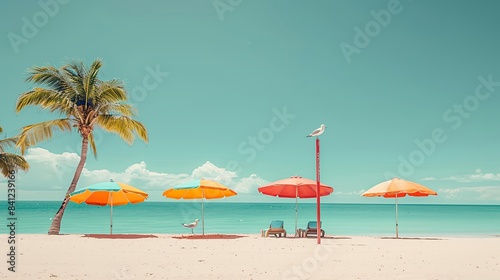 Colorful beach umbrellas by the blue sea