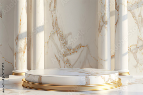 a white and gold pedestal with columns
