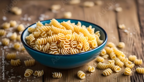 Dry Organic Pasta Coquillettes in a Bowl, side view. 
