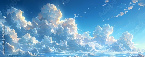 Cumulus clouds in the blue sky.