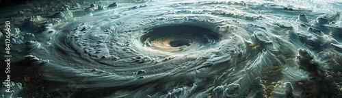 Aerial view of the eye and center of hurricane in space