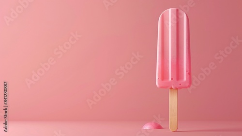 Pink popsicle melting on a smooth pink background. Perfect for summer, food, and dessert-themed designs and advertisements. 3D Illustration.