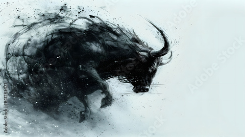 Pintura abstracta de toro de lidia en movimiento