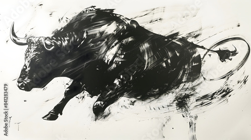 Pintura abstracta de toro de lidia en movimiento