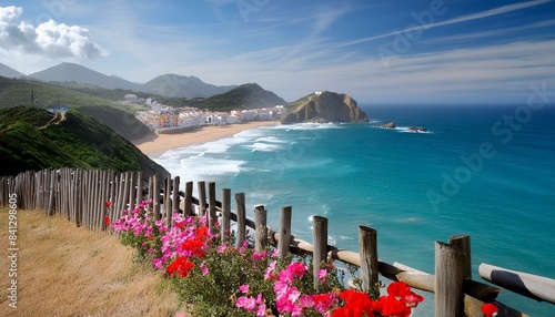 Charming Seaside Town in Spain: Flowers and Fences with Ocean Views"