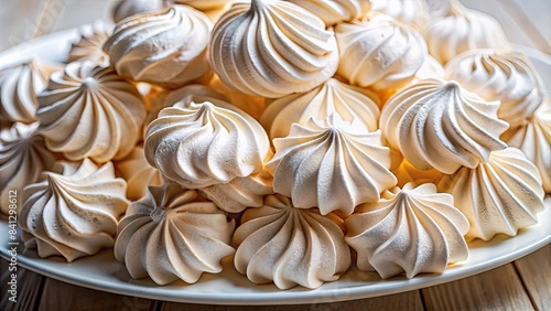 Plate of meringue cookies with golden peaks.