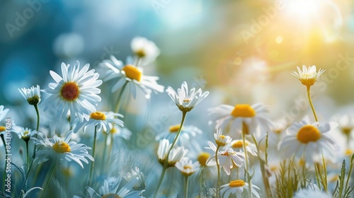 Daisies blooming in the meadow under the brilliant sun