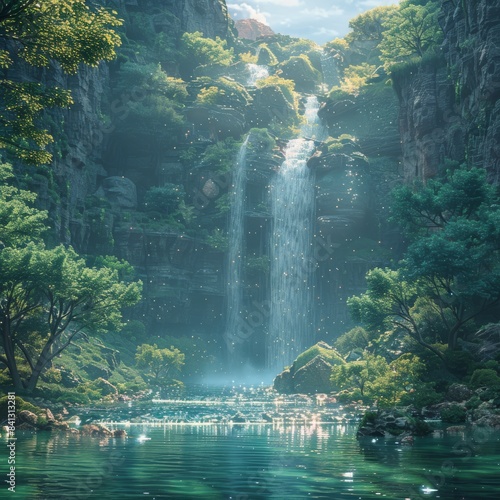Un modelo chino se sumerge en las aguas cristalinas de una cascada escondida en la selva.