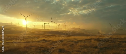 Embracing the promise of renewable resources with a breathtaking view of a wind farm generating electricity