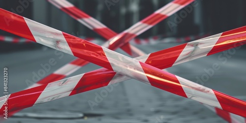 Close-up shot of a red and white striped barricade with a metal frame