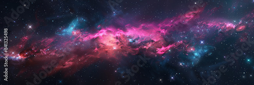 Vibrant cosmic nebula in deep space with swirling colors and sparkling stars, showcasing the beauty and grandeur of the universe in a mesmerizing, celestial scene..