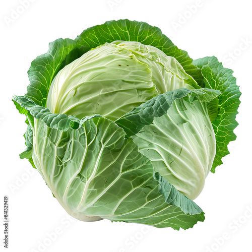 [Transparent Background PNG]A green cabbage isolated on a white background.