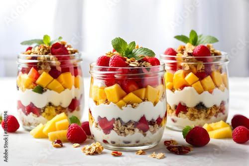 glass of yogurt with berries and muesli 