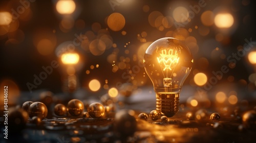 Light bulb on dark background with glowing particles, particle idea electricity radiance