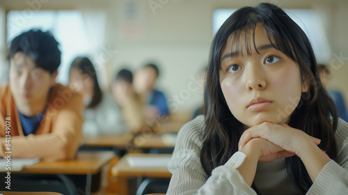 教室で授業を聞いている日本の学生 高校生 大学生