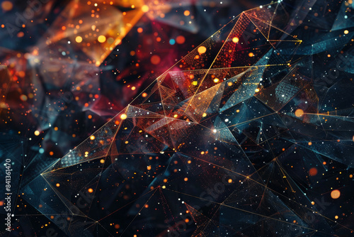 close up horizontal illustration of a futuristic abstract cyberspace background with a network of glowing connections