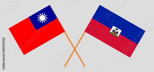 Crossed flags of Taiwan and Haiti. Official colors. Correct proportion