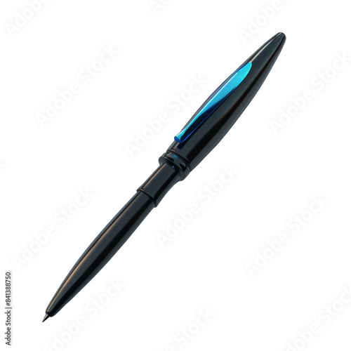 A sleek black pen with a blue accent, isolated on a black background. Perfect for business, office, and writing themes.