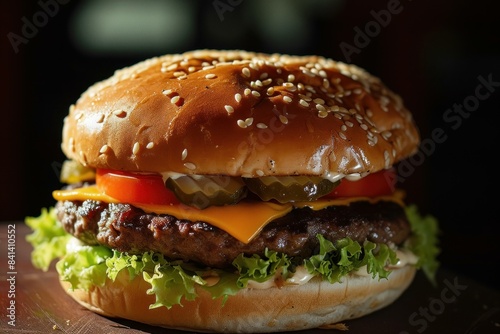 Succulent American burger food meat. Fries gourmet. Generate Ai