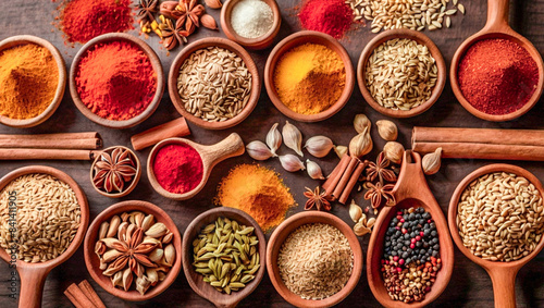 Various food spices and herbs, food ingredients, herbal medicine ingredients, which have delicious taste and health benefits.concept Health & Fitness.High quality photos.