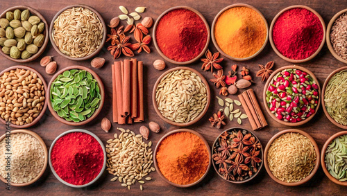 Various food spices and herbs, food ingredients, herbal medicine ingredients, which have delicious taste and health benefits.concept Health & Fitness.High quality photos.