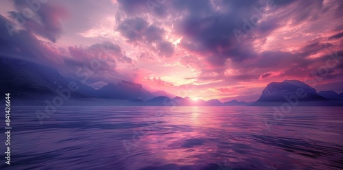 Natural atmospheric seascape with purple sunset.